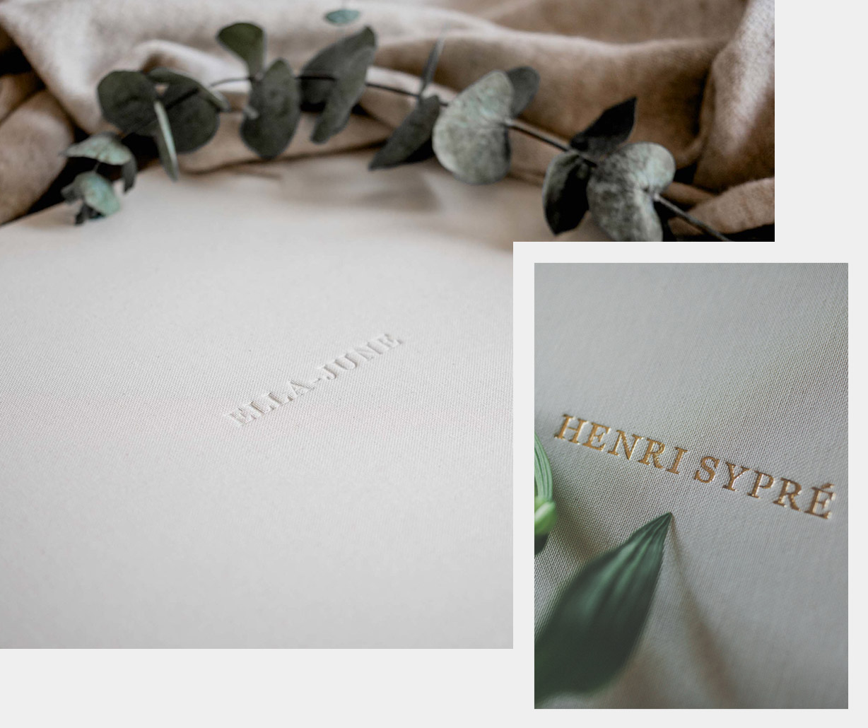 Names embossed in gold on an album cover